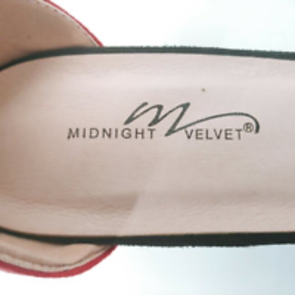 Midnight Velvet Womens Tri Colored Sandals Pumps Buckle Black Red White 10M New - Picture 9 of 11